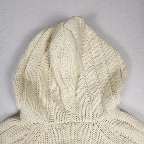Vintage Y2K Cable Knit Sweater Womens Lambs Wool Hood Wood Toggle Button Cream M - Picture 11 of 15